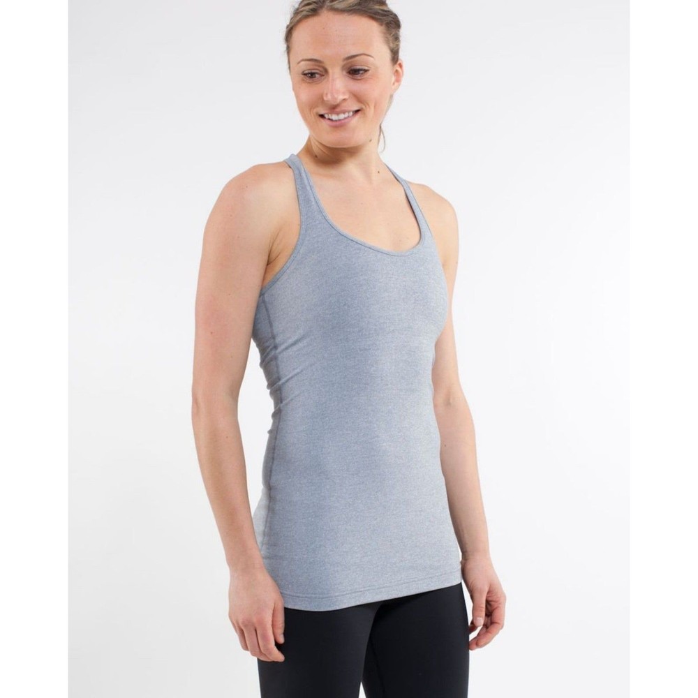 Lululemon Gray Cool Reversible Racerback Tank Contrast Stitch Reflective Logo 4